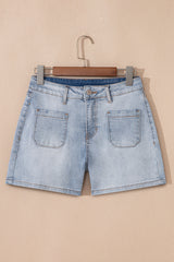 Short en jean taille haute Bleu