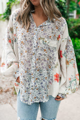 Chemise ample boutonnée à manches évêque florales Boho violettes *-A WOMAN WE LOVE