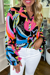 Blouse noire à imprimé col en V-A WOMAN WE LOVE