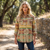 Yellow jacket with buttoned flap pocket and western Aztec print
