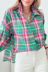 Chemise ample à col et manches 3/4 à carreaux verte-A WOMAN WE LOVE