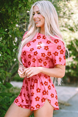 Ensemble de détente avec t-shirt court et short à imprimé floral rose-A WOMAN WE LOVE