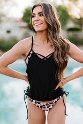 Tankini léopard avec patchwork de rayures *