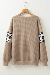 Sweat-shirt col rond matelassé léopard beige