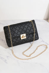 Petit sac d’épaule noir en simili cuir texturé à chaîne dorée