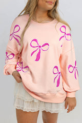 Apricot Pink Sequin Oversized Sweatshirt with Bow Tie Drop Shoulder