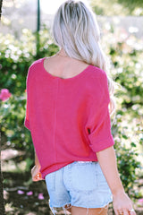 Short -sleeved top and pink strawberry pink knitting with split collar