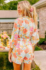 Naranja Blooming - Enignuant atado en la parte delantera con estampado floral