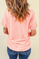 Camiseta rosa casual de color redondo