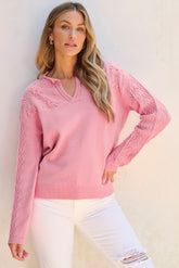 Suéter de punto con cuello con muescas y detalles de flores *