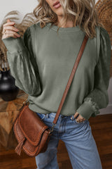Plain greyish green patchwork sleeve crew neck sweatshirt