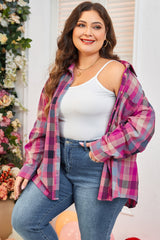 Chemise Boutonnée à Carreaux Imprimée à Rayures Roses de Grande Taille-A WOMAN WE LOVE
