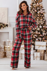 Ensemble chemise ample et pantalon à motif à carreaux de Noël rouge-A WOMAN WE LOVE