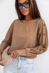 Khaki batwing sleeve top with solid color buttons