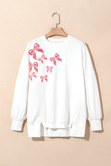 Sweat-shirt oversize blanc à sequins et nœud papillon, haut et bas
