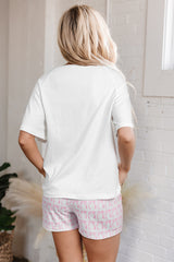 Ensemble deux pièces décontracté à imprimé nœud papillon rose, coupe ample