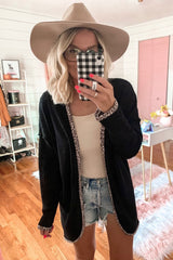 Cardigan noir ouvert sur le devant en tricot gaufré contrasté léopard-A WOMAN WE LOVE