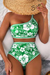 Bikini con cintura alta con estampado floral verde *
