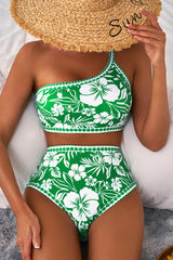 Bikini con cintura alta con estampado floral verde *