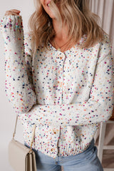 Cardigan pull à confettis multicolores à décor de strass blanc-A WOMAN WE LOVE