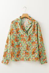 Chemise décontractée à col en V et imprimé floral tigre vert-A WOMAN WE LOVE