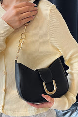 Petit sac d’épaule noir en simili cuir à détails dorés