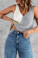 Débardeur tricoté gris color block-A WOMAN WE LOVE