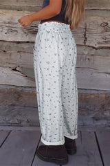 Pantalon gris fleuri à taille élastiquée, coupe regular
