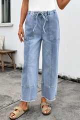 Pantalon en jean tendance à jambes larges et taille élastiquée