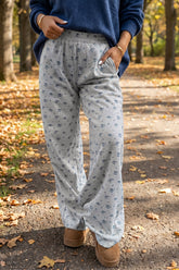 Pantalon gris fleuri à taille élastiquée et poches