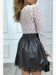 Body blanc en tulle transparent à pois