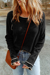 Black textured high with long sleeves and round neck *