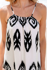 Black summer dress with western aztec print, holiday mode