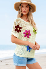 White sweater with openwork crochet flowers*