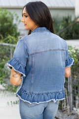 Short -sleeved denim jacket *