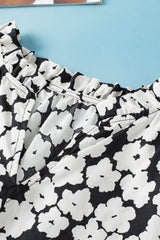 Blouse noire à manches volantées superposées Ric Rac contrastée à fleurs-A WOMAN WE LOVE