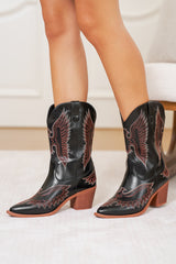 Bottes western noires en simili cuir à broderies aigle