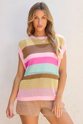 T-shirt pull coupe ample à manches courtes et rayures roses