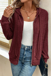 Sudadera con capucha cibed con cordón apretado y cremallera en la parte delantera Dahlia Red