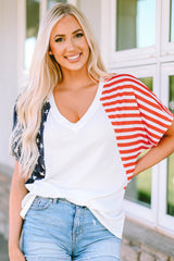 V-collar t-shirt with American stars and stripes