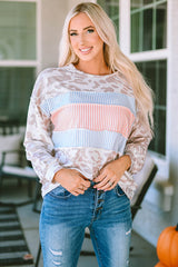 Tapa de tejido de tricot y rayas contrastantes y estampado de animales de leopardo