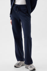Decreeed size pants with tightening cord lined as a solid navy blue fleece