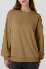 Solid camel fleece lined sweatshirt with dropped shoulders, top and bottom