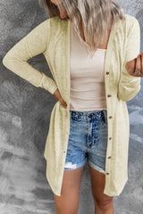 Cardigan beige à boutons ouverts de couleur unie-A WOMAN WE LOVE