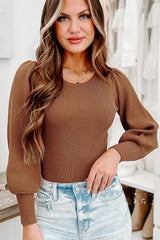 Body marron côtelé à manches ballon *-A WOMAN WE LOVE