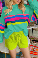 Long sleeve t-shirt with green colorful striped accent