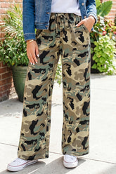 Pantalon ample multicolore camouflage à cordon et poches latérales