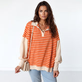 Orange striped and color block sweatshirt, loose fit, dropped collar and shoulders