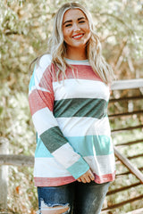 Plus Size Green Colorblock Sweater Top