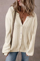 Cardigan pull abricot à manches plissées et détails creux avec boutons-A WOMAN WE LOVE